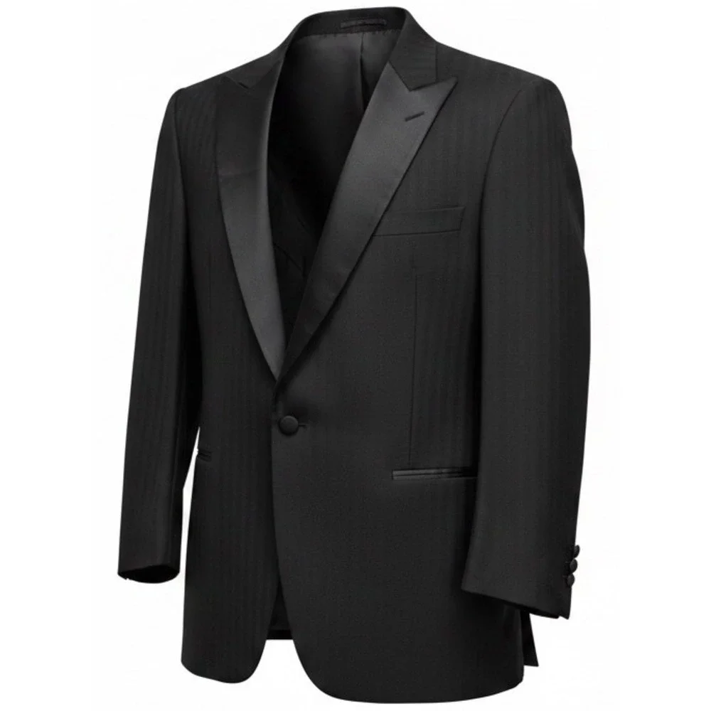 Vtg Christian Dior Monsieur Stripe Tuxedo Jacket 44R Slim Black Wool Satin Lapel